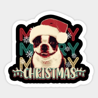 Cute Boston Terrier Merry Christmas Sticker